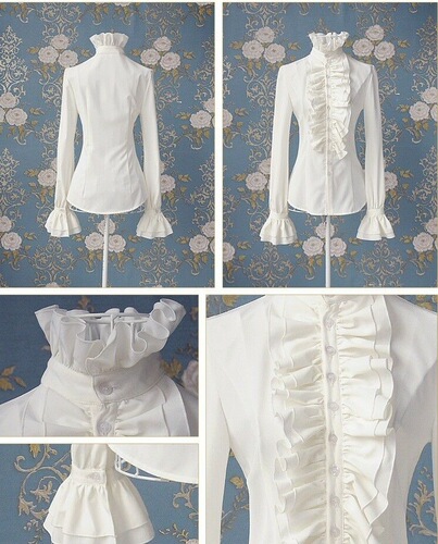 Ruffled Slim Fit Flared Long Sleeve Shirt
