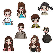 新款人物自粘布贴卡通动漫情侣刺绣贴电脑绣花章仔DIY衣服补丁贴