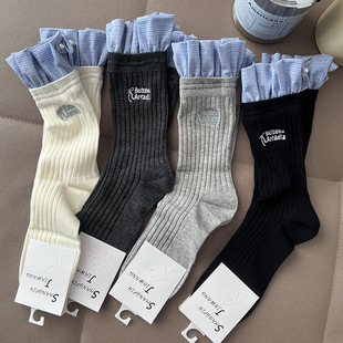 Spring and summer new thin jewelry socks women's socks blue plaid lace embroidery ins tide socks net red cotton socks