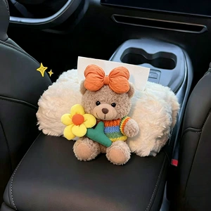 Bear-shaped car tissue box, armrest box tissue holder, creative car decoration, plush toy, interior car accessory for women with a high-end feel