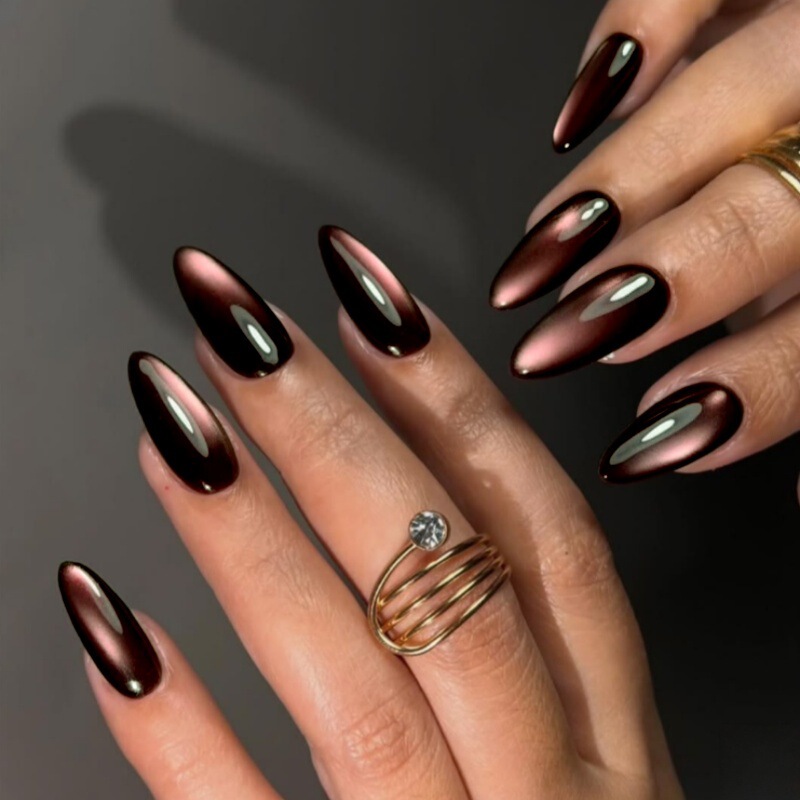 24 pieces of dark tea-colored cat-eye press-on nails, fashionable and shiny, full coverage press-on nails 24 pieces of dark tea-colored cat-eye press-on nails, fashionable and shiny, full coverage press-on nails