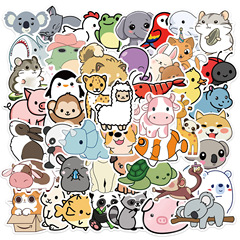 Sticker decoration set of 50 cute cartoon animal designs, suitable for luggage and notebooks, PVC waterproof, cross-border best-selling sticker set