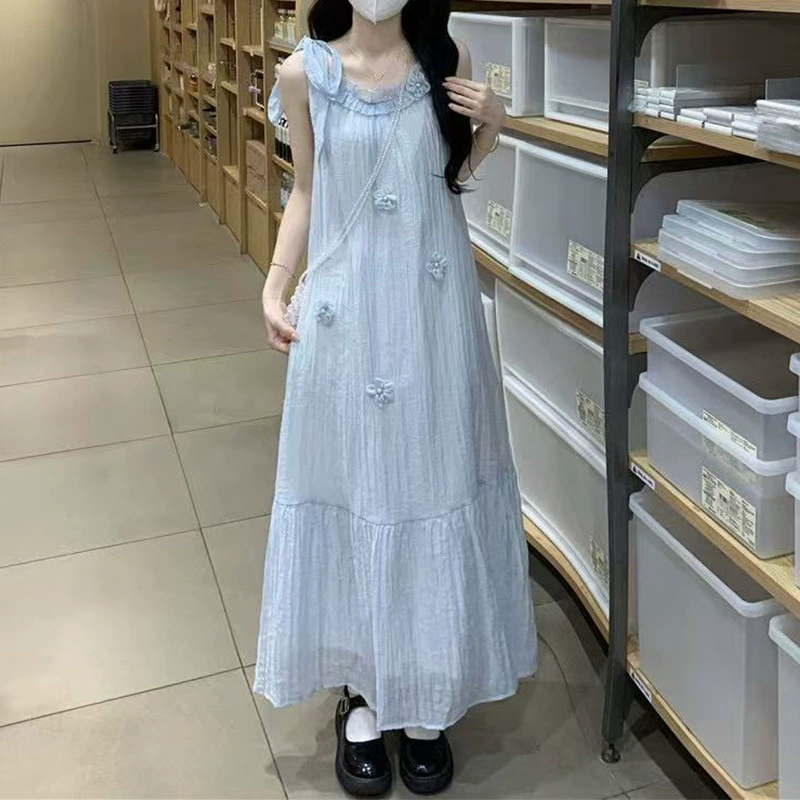 Французское платье на подтяжках, новый стиль, закрывающее живот, нежный темперамент, летняя милая и свободная юбка феи первой любви, длинная юбка