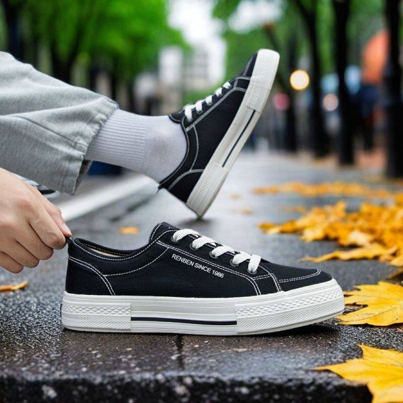 Giày vải nam cổ thấp dáng sneaker năng động, đế cao 1–3 cm — 2408 Giày Vải Nam - Màu Đen Cà Phê [Đóng Hộp], 2408 Giày Vải Nam - Đen Trắng [Đóng Hộp]