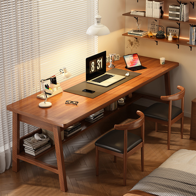 Mingzheng Furniture Factory Solid Wood Computer Desk Desk with Chair Set Long Table Bedroom Home Student Study Writing Desk