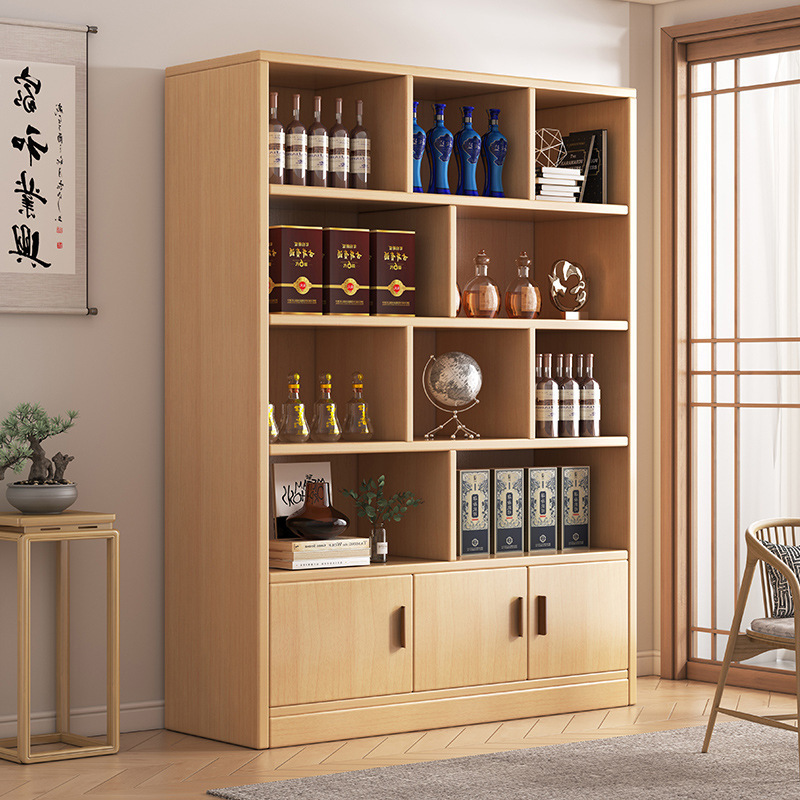 Solid Wood Ecological Board Wine Cabinet Wall Living Room New Chinese Style Liquor Rack Storage Rack Display Cabinet 2024 New Home