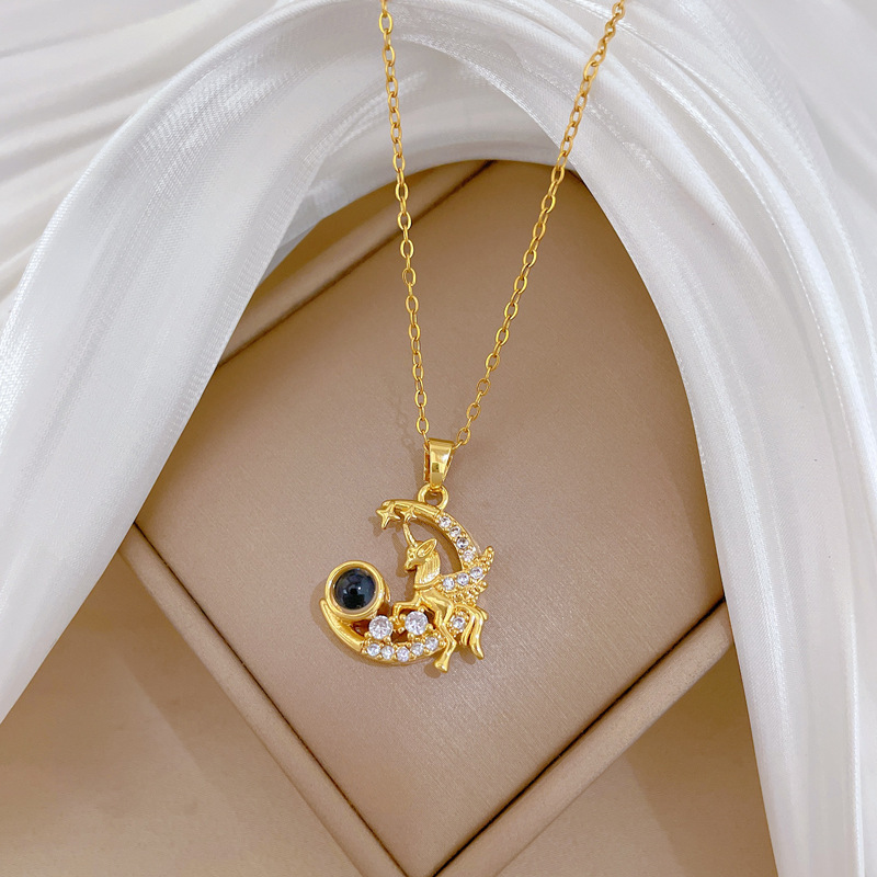Pegasus Moon Projection Pendant Necklace Titanium Steel Jewellery_voghion.com