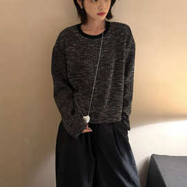 黎诺早秋新款韩系圆领卫衣女2026休闲下摆抽绳针织坑条圆领上衣