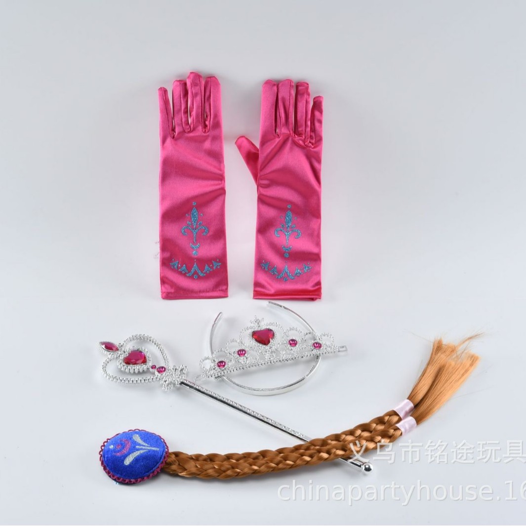 Aisha princesa traje de hielo y nieve corona copo de nieve palo guantes trenza traje azul palo mágico corona de cuatro piezas