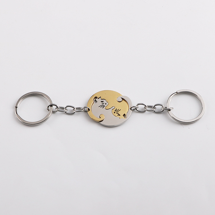 2 Pieces Quantity 2 Pieces Bag Cat Bag Pendant Keychain Metal Couple Cute Bag Pendant Keychain