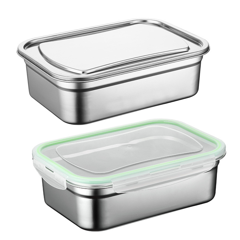 Stainless steel Crisper rectangle Meals basin Refrigerator seal up Lunch box With cover storage box Food boxes Vegetable basin