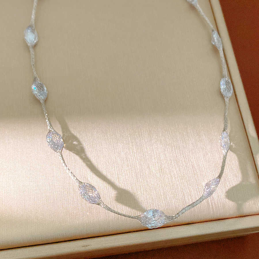 Collar de pulsera redonda de zircon de color lujo ligero nicho de alto nivel sensación de cadena clavícula temperamento simple conjunto de joyas personales image 7