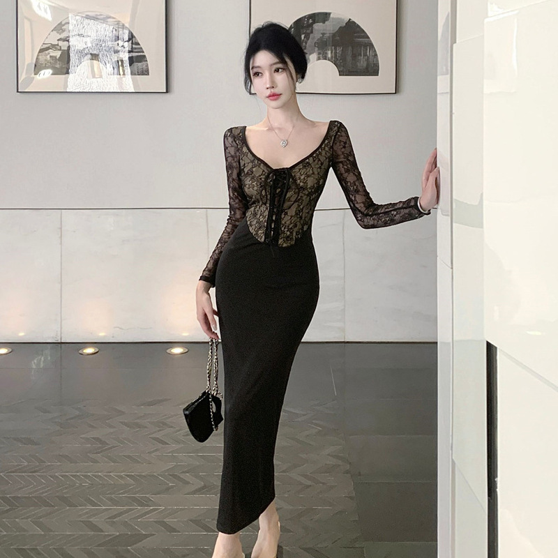 4414 cross-border foreign trade women's clothing wholesale southeast Asia sexy lace stitching French waist hip skirt dress women