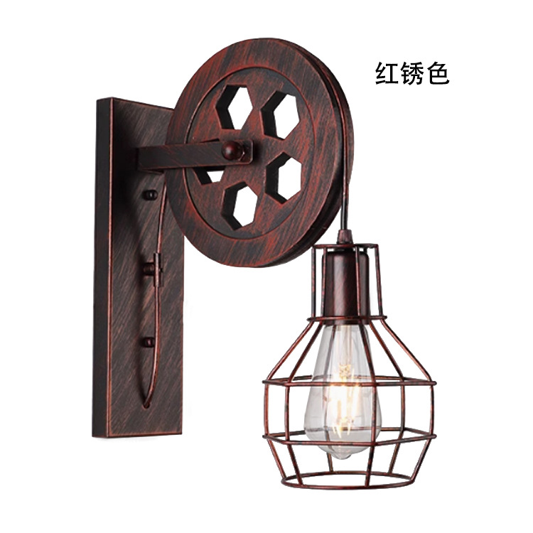 Viento industrial antiguo hierro forjado viejo polea elevación lámpara de pared pasillo porche café restaurante lámpara de pared