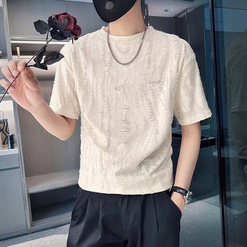 New Men's Summer T-Shirt Korean Style Trendy Simple Half-Sleeve Top Hong Kong Style Loose Casual Streetwear T-Shirt