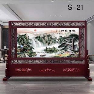 Chinese-Style Simple Modern Screen Partition Entrance Solid Wood Landscape Living Room Office Company Lobby Screen Welcoming Pine