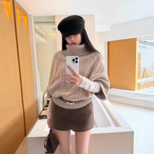 麻花套头斗篷毛衣女韩版秋装新款慵懒高领设计感洋气女装针织上衣