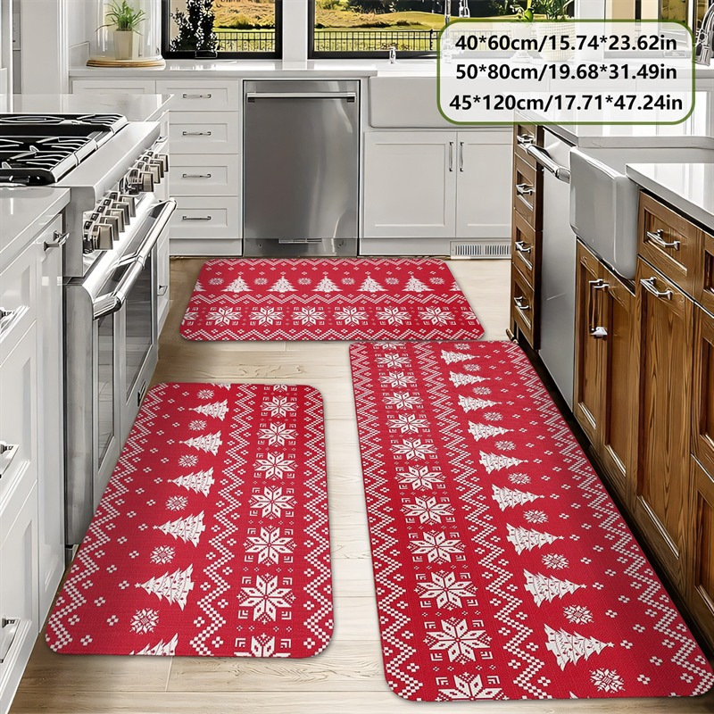Amazon Christmas Crystal Velvet Kitchen Wear-Resistant and Stain-Resistant Two-Piece Set of Absorbent Floor Mats Holiday Decorative Carpet
