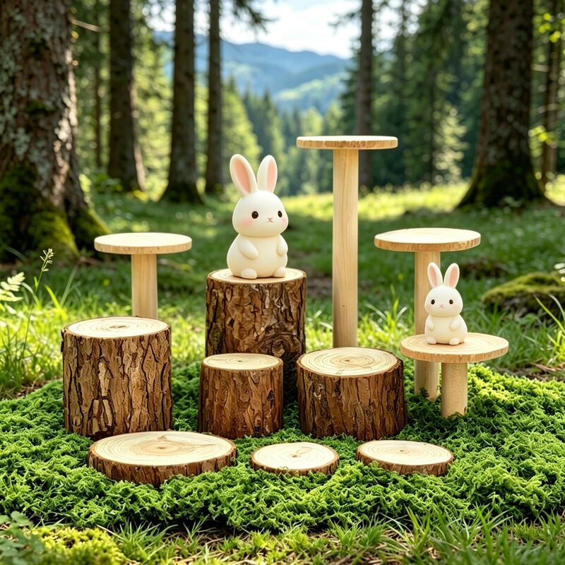 Blind Box Display Stand, Solid Wood Handmade Crafts Display Stand, Natural Wood Tree Stump DIY Figurine Base