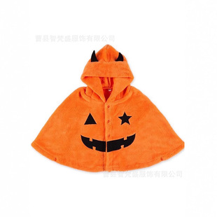 Halloween Kidsren's Pumpkin Cloak Orange Velvet Cute Hooded Single-Breasted Pure Color Cloak for Boys and Girls Pumpkin Cloak
