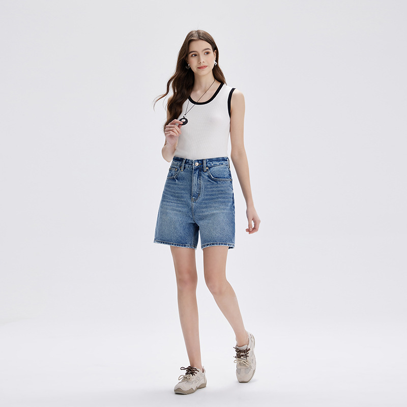 Mbb High-End Fashion Shorts 2026 Spring/Summer New High-End Blue Denim A-Line Loose Retro Straight-Leg Shorts