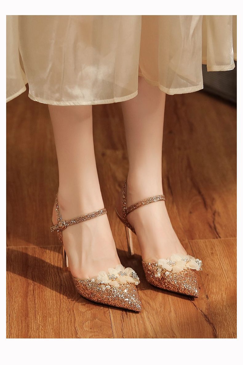 8188-1-003 Sequin High Heels Sandals Two-Way Wear High-End Feel Party Wedding Shoes Commuting Versatile_voghion.com