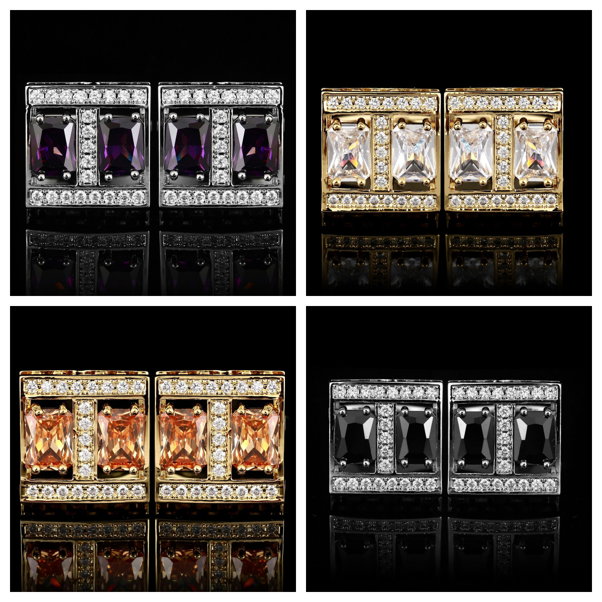 Cross-border Hot Selling square women's French shirt cuff cufflinks crystal Zircon men's cuff nails