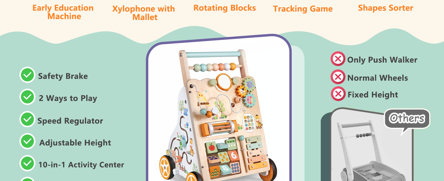 Ahşap Bebek Yürüteç Çocuk Arabası Montessori Yürüme Oyuncağı Unisex Bebek Yürüme Oyuncağı