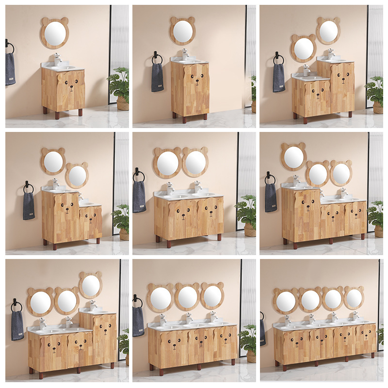 Gabinete de baño infantil combinado baño todo en una cuenca cerámica encimera color tronco oso lavabo de suelo image 5
