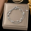 【E71】 Ellipse beads snake chain bracelet steel color