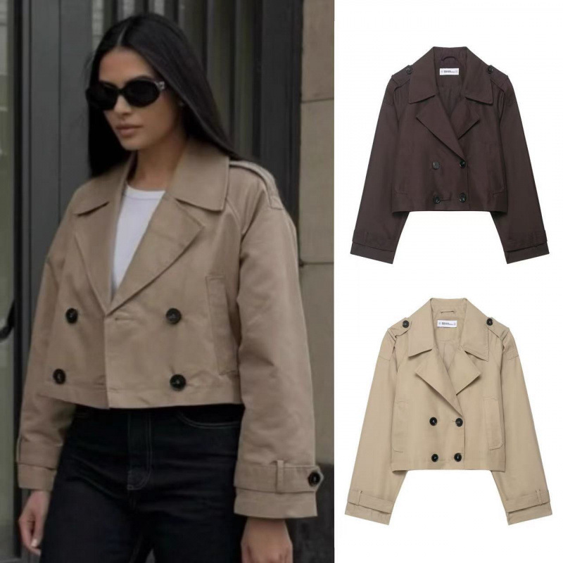 Za Aliexpress Popular Cross-Border European and American Style Women's Double-Breasted Short Windbreaker Jacket for Women