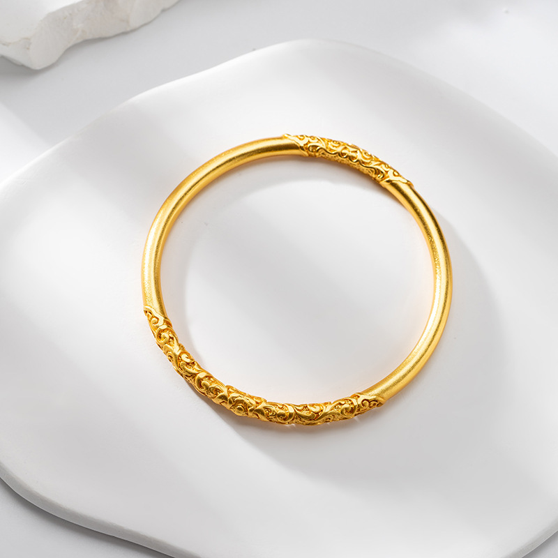 Ancient French sand gold curly grass pattern bracelet for women's gold shop with imitation 24k gold jewelry for a long time without fading bracelet for women