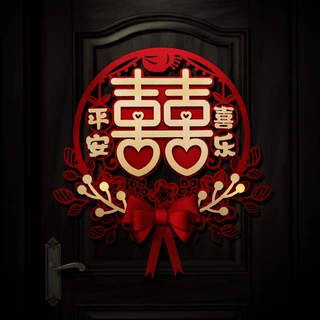 批发结婚用品大全婚房装饰布置毛毡蝴蝶结喜字门贴植绒立体喜字贴