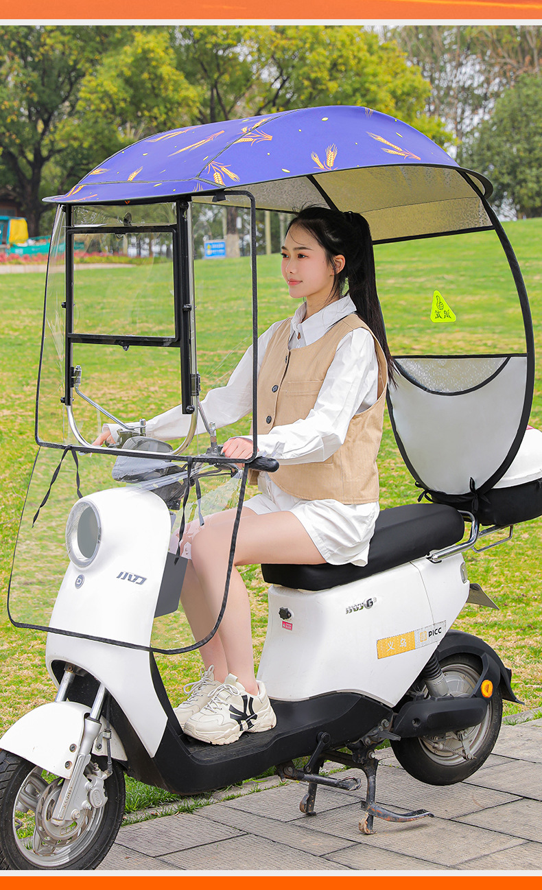 New Model Electric Vehicle Canopy, Windproof and Rainproof Sunshade Umbrella for Electric Motorcycles, Three-Wheel Sunshade Canopy with Sliding Window