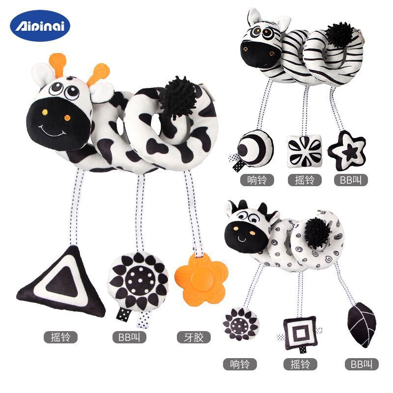 Juguete colgante para cuna con forma de torno en blanco y negro de Aipinqi, con campana, juguete de estimulación visual para la educación temprana del bebé y para el cochecito.