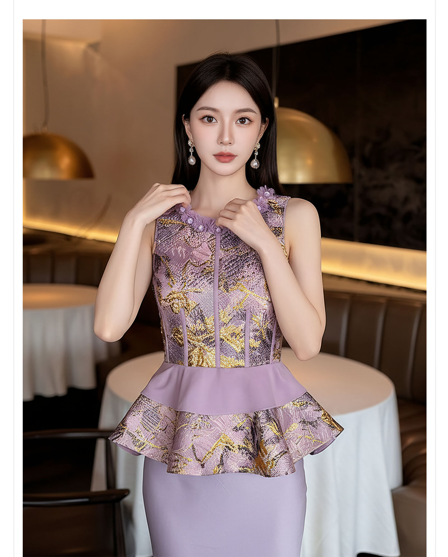 Bộ set nữ quốc phong gồm áo gile hoa văn + áo khoác cardigan + chân váy trơn — Bộ ba mảnh, Trang chủ, bộ hai mảnh, áo khoác chi tiết 2