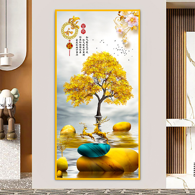 Pintura de entrada de pintura tradicional china Pintura de decoración del pasillo frente a la puerta Pasillo de nueve peces Pintura colgante de fondo de lujo ligero Pintura mural