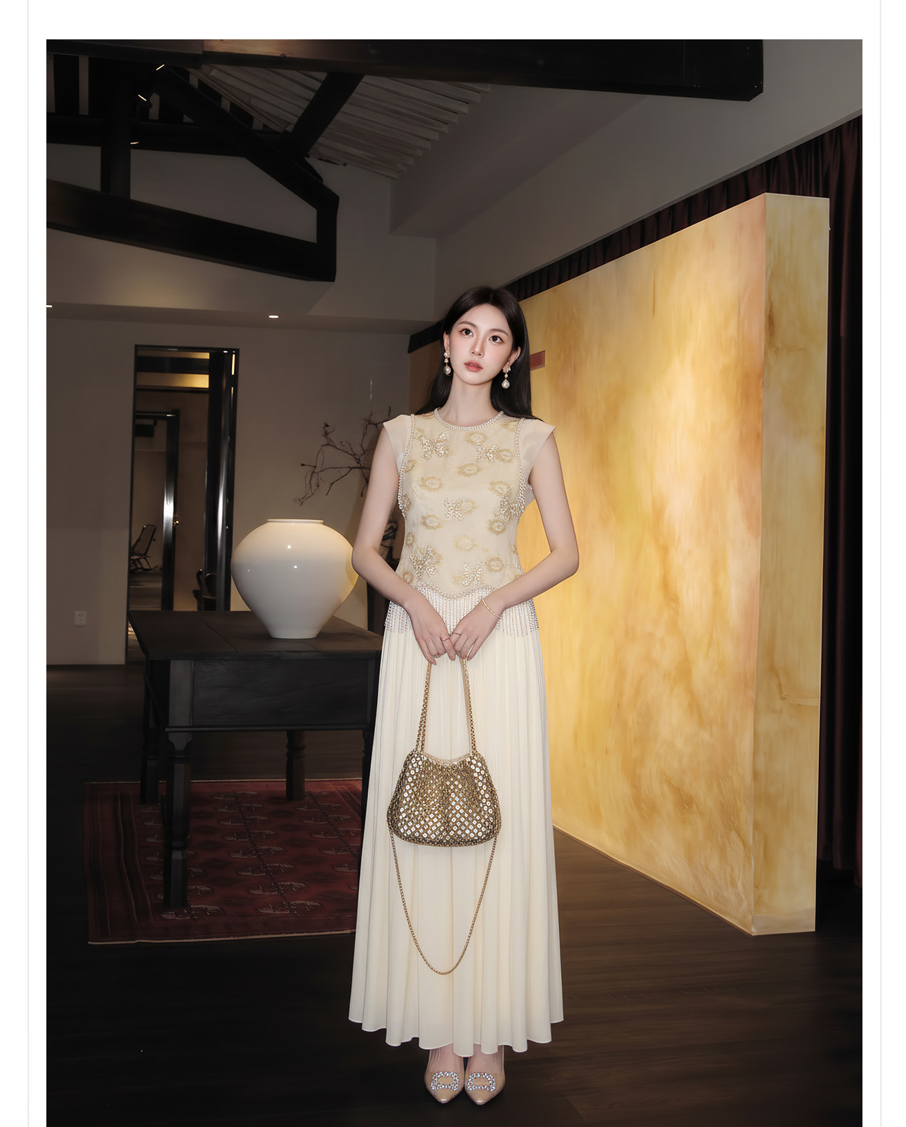 Bộ áo hai dây và chân váy nữ thêu hoa đính cườm phong cách Trung Hoa — bộ đồ, nửa váy, Trang chủ chi tiết 8