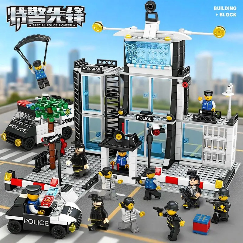 Police Station Building Series Building Block Toys for Children, New Large Police Car Set, Boys' Assembly Educational Toys Police Station Building Series Building Block Toys for Children, New Large Police Car Set, Boys' Assembly Educational Toys