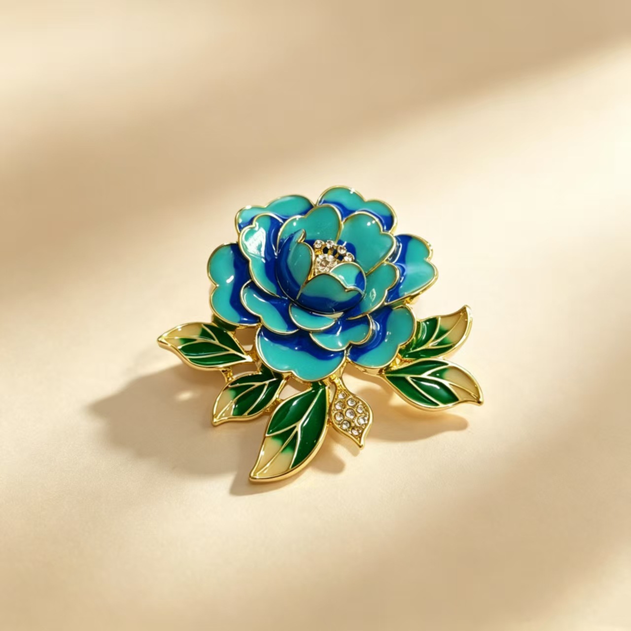 Chinese-style enamel peony brooch, cheongsam, Hanfu lapel pin, suit coat floral brooch accessory manufacturer