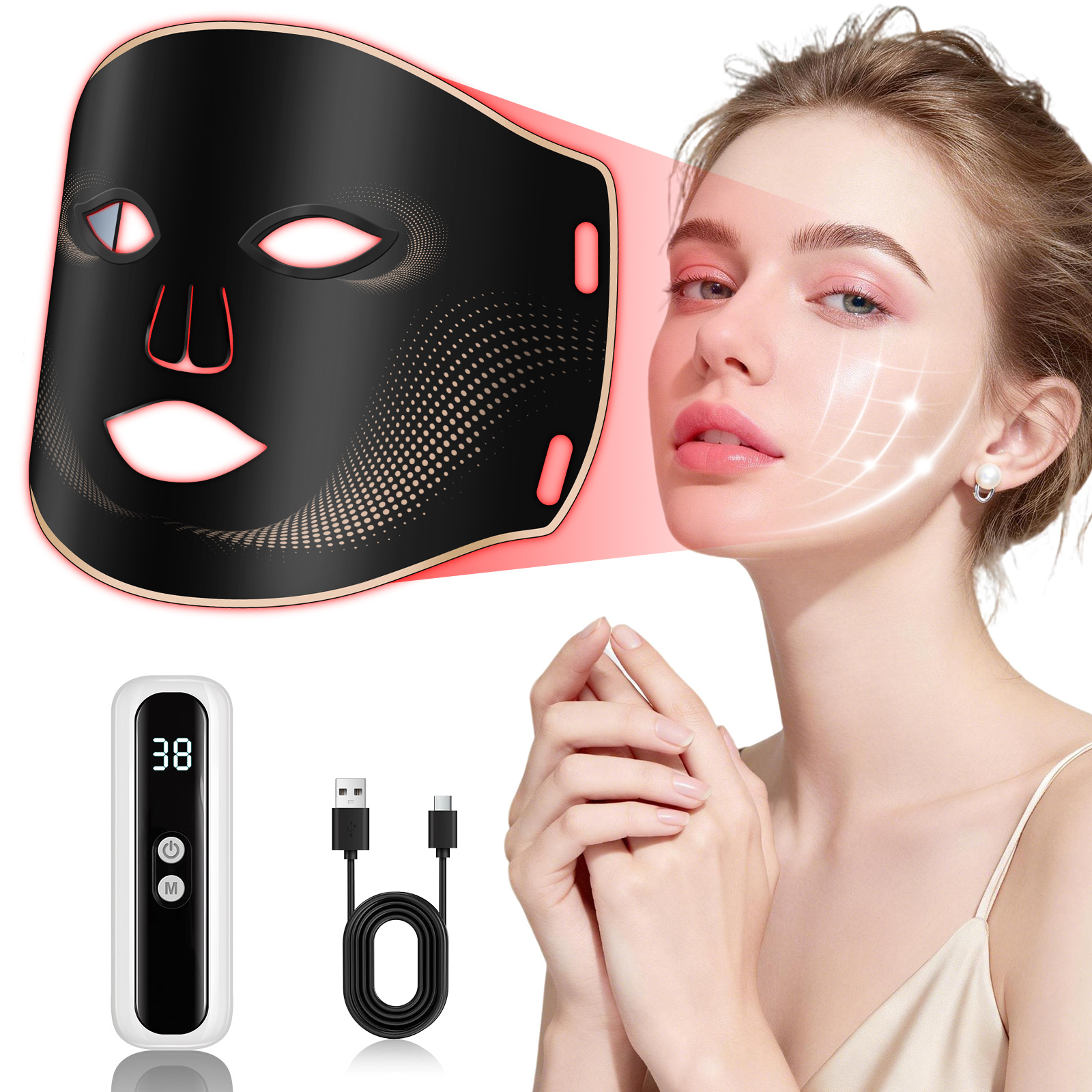 New cross-border photon beauty device LED face and neck combo infrared red and blue light cross-border beauty facial device
