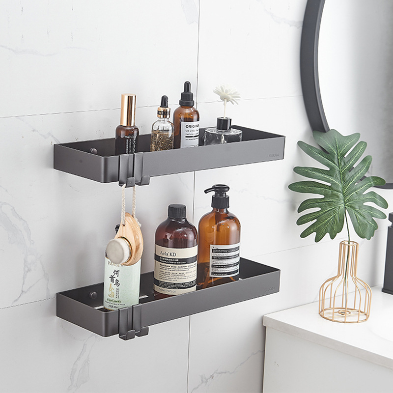 Gun Gray 304 Stainless Steel Mirror Front Storage Rack Bathroom Shelf Washbasin Bathroom Rectangular Basket Manufacturer Wholesale