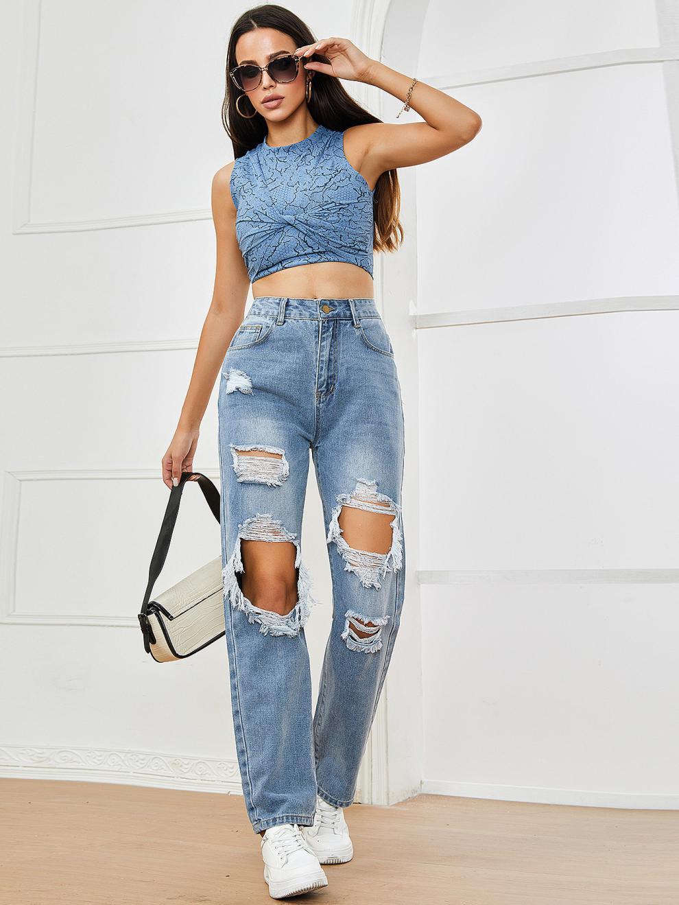 Distressed Straight-Leg Jeans Image 4