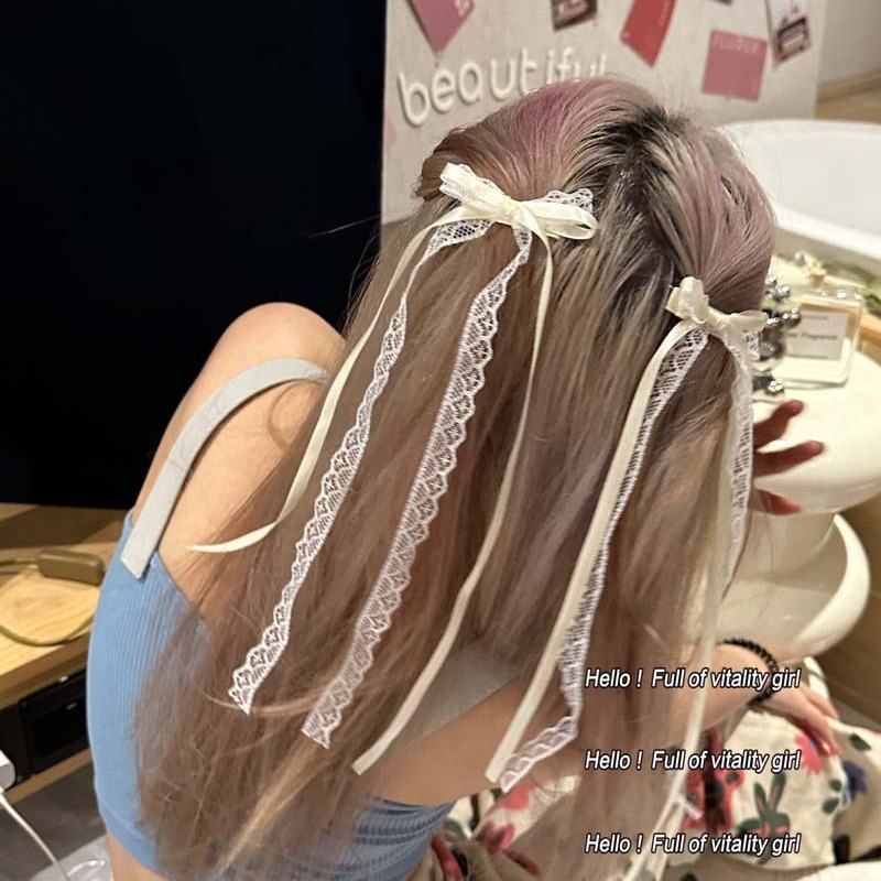 White Lace Bow Hairpin Ballet Style Streamer Cute Side Clip High-End Girl Duckbill Clip Headband Hair Accessories