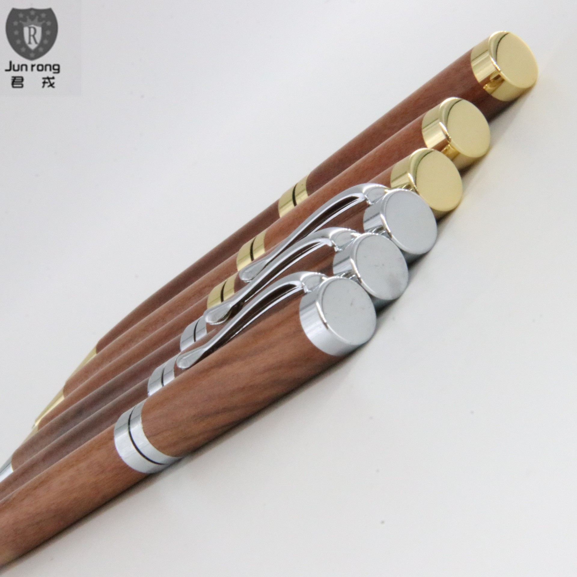 Junrong latón accesorios Rosewood bolígrafo láser logo regalo pluma giro
