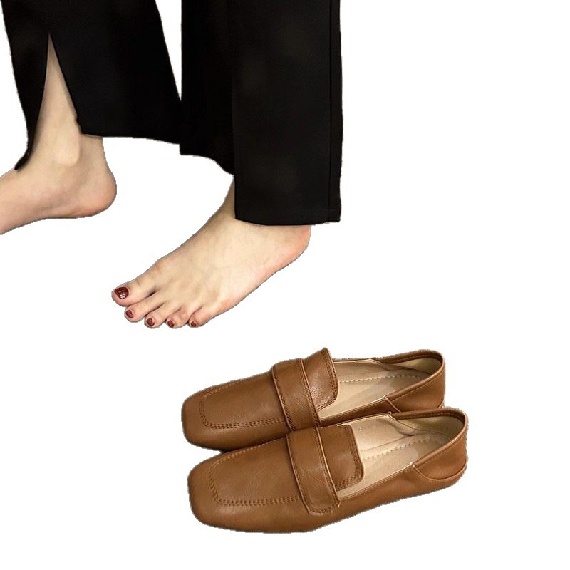 Zapatos cuadrados de mujer retro francés suave, zapatos casuales de cuero suave, zapatos de cuero suave, zapatos de cuero Lefour.