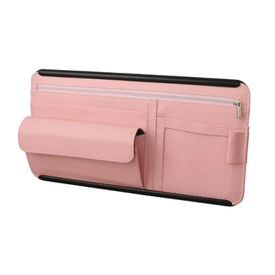 Car Sun Visor Storage Box, Multifunctional Car Interior Glasses Case, Multi-Purpose Card Bag, Document Holder, Bill Holder (Car Glasses Clip/Bill Clip) - pink