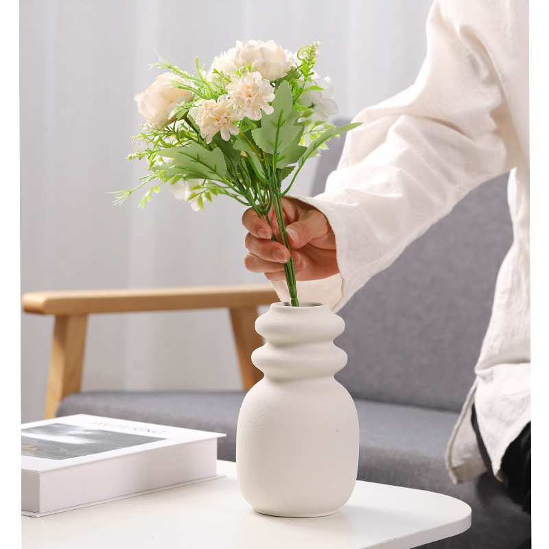 Florero de cerámica moderno creativo Estilo nórdico Boca Grande arreglo floral decoración geométrica flor almacenamiento decoración del hogar