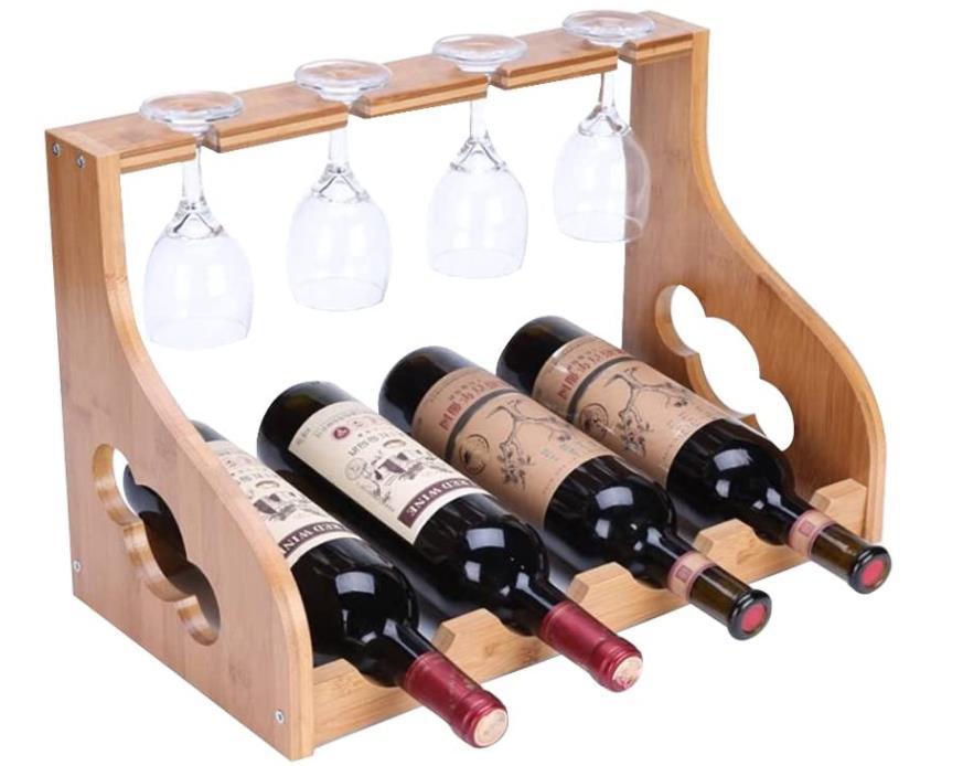 定制散装木酒架-实木多层展示架-家用桌面收纳盒-红酒酒杯整理台