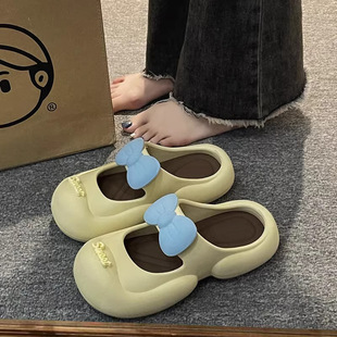 Cute Sweet Bow Toe Sandals Women's Mary Jane Hole Shoes Summer Two-color Women's Outer Wear Sandals
